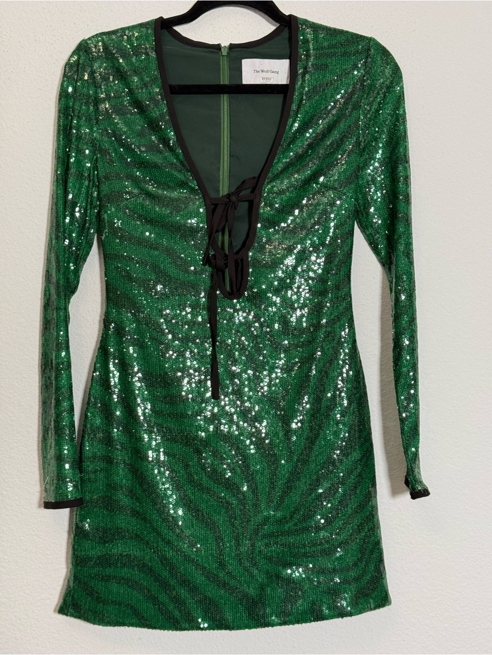 The Wolf Gang Brillo Sequin Mini Dress Emerald Green Party NYE Coquette Clubwear View 2